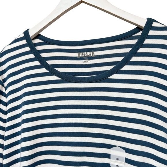 DULUTH TRADING CO. Striped Tee XXL Teal Blue Cotton Womens Top NWT Nautical - Picture 3 of 8